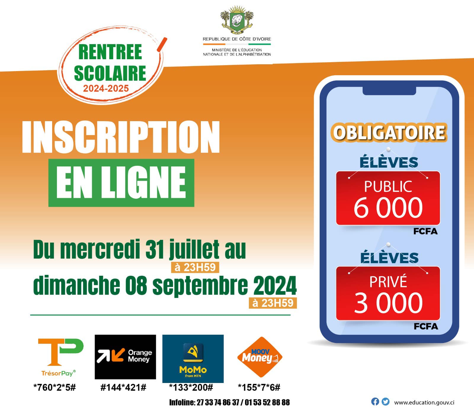 Côte d'Ivoire / Ouverture des inscriptions en ligne au titre de l'année